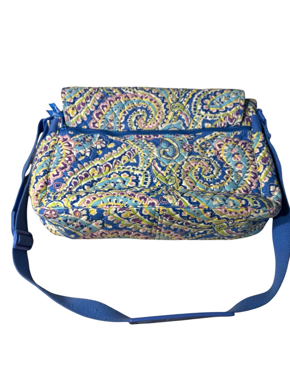 Vera Bradley Quilted Messenger Bag, Capri Blue Paisley, EUC - Picture 4 of 11